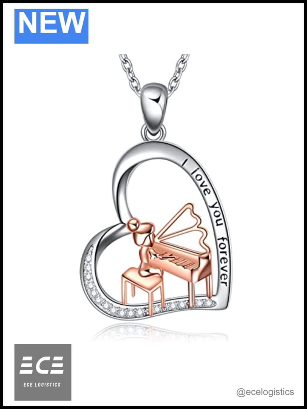 Sterling Silver Piano Necklace Heart Pendant Music Lover Gift for Women